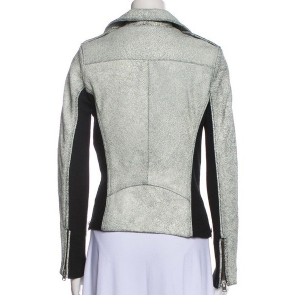 IRO Ilaria Ribbed Knit Paneled Cracked 100% Lamb Leather Moto Jacket Small NEW - Picture 10 of 12